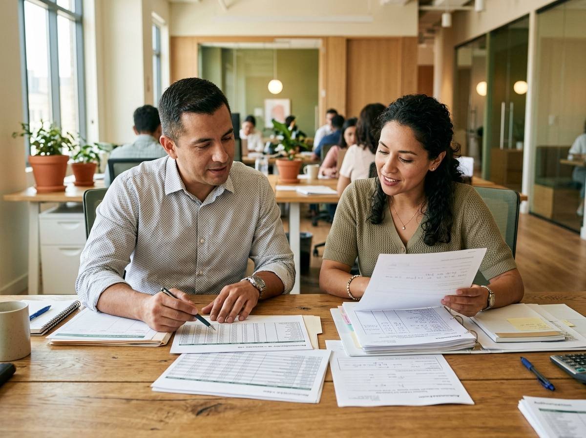 Healthcare operations specialists reconciling revenue-cycle documentation and billing files